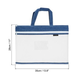 PATIKIL Nylon Document Bag with Handle Mesh Transparent Handbag Paper File Tote Pouch for Office, Blue