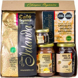 Finca Irlanda: Caf Orgnico 454g, Chocolate Orgnico Artesanal 2x320g, Miel de Abeja 100% Pura 320g, Mermelada de Banano Cacao y Miel 320g, Semillas de Cardamomo 20g. Paquete de 5 piezas