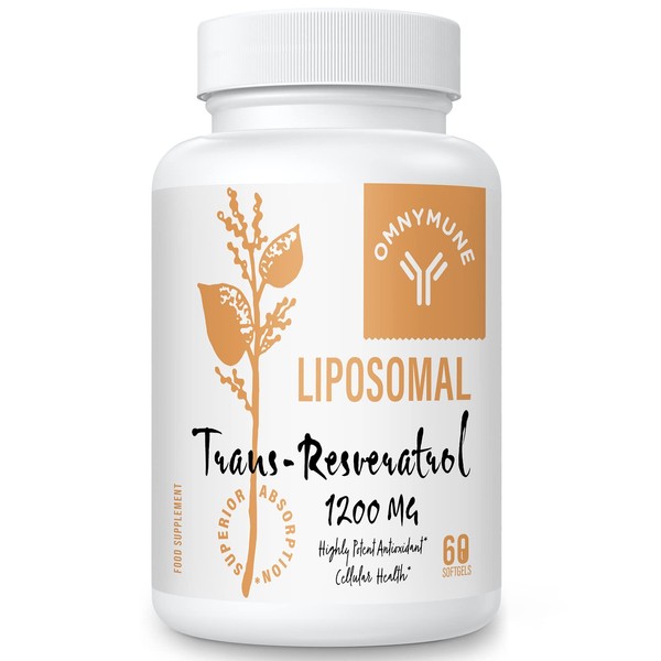 Liposomal Trans-Resveratrol Supplement | 1200mg High-Potency 98% Purity Trans-Resveratrol from Japanese Knotweed Extract | Antioxidant & Anti-Aging Support for Longevity and Immunity - 60 Softgels