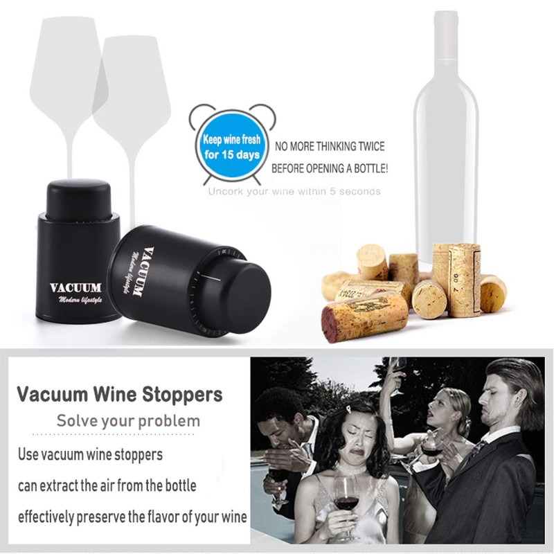[2 PACK] Wine Bottle Stoppers,Real Vacuum Stoppers,Reusable Wine Preserver,Wine Corks