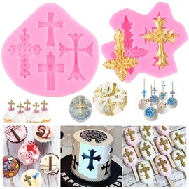 Cross Molds Silicone,2 Pcs Baptism Cake Decorations Cross Cake Mold Cross Mold Baptism Cake Toppers for Baptism Party Supplies
