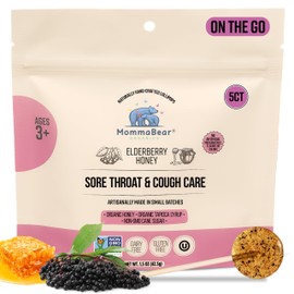 MommaBear Organics Handcrafted Kids Cough Lollipops – Natural Sore Throat Relief & Cough Drop Suckers for Kids 3+ – Elderberry Bits, Honey & Organic Flavors – Tightly Sealed for Freshness, 5pc