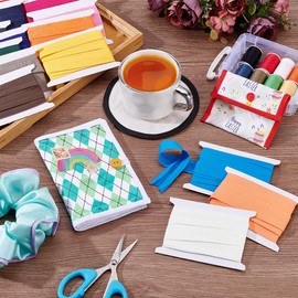 PH PandaHall 34m Double Fold Bias Tape Cotton Bias Binding Tape, 15 Colours Seam Binding for Crafts Continuous Bulk Bias Tape for Sewing Quilting Binding Hemming Apparel Craft, 20~22mm