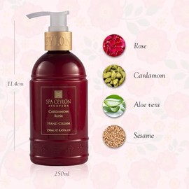 SPA CEYLON- Crema de manos con cardamomo y rosa | Hidratante nutritivo para manos con manteca de mango, manteca de kokum y salvado de arroz |