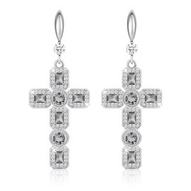 Linawe Silver Cross Dangle Earrings for Women, Grey Imitation Diamond Earrings, Rhinestone Cubic Zirconia Dangling Drop Earrings, White Gold Stone Dangly Earrings