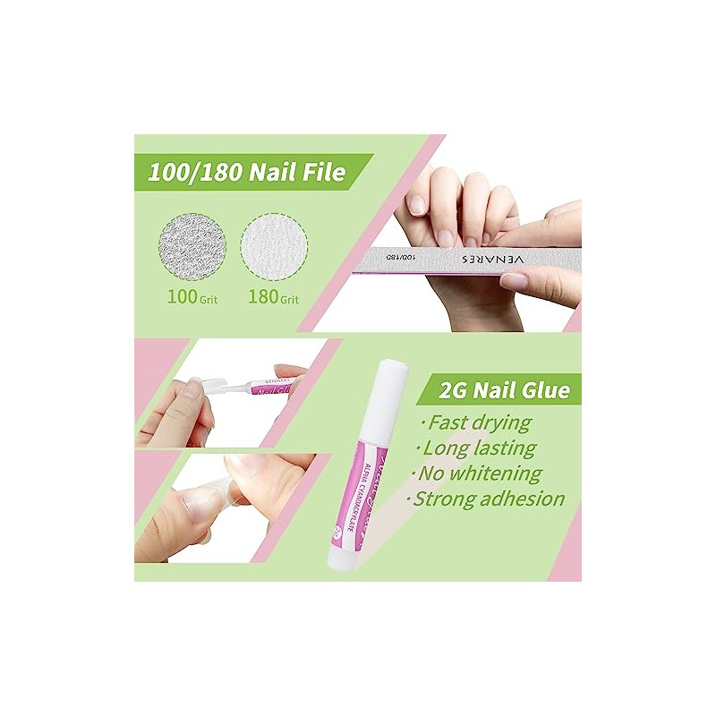 Acrylic Nail Tips Set, Venares 500 Pieces White Nail Tips