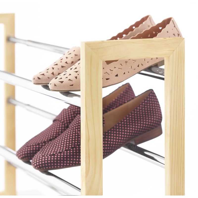 Whitmor 3 Tier Expandable Shoe Rack -Stackable - Natural Wood