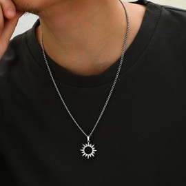 Kyazeo White Gold Pendant Necklace for Men 18K Gold Plated Sun Necklace Stainless Steel Chain Charm Necklace Simple Everyday Jewelry