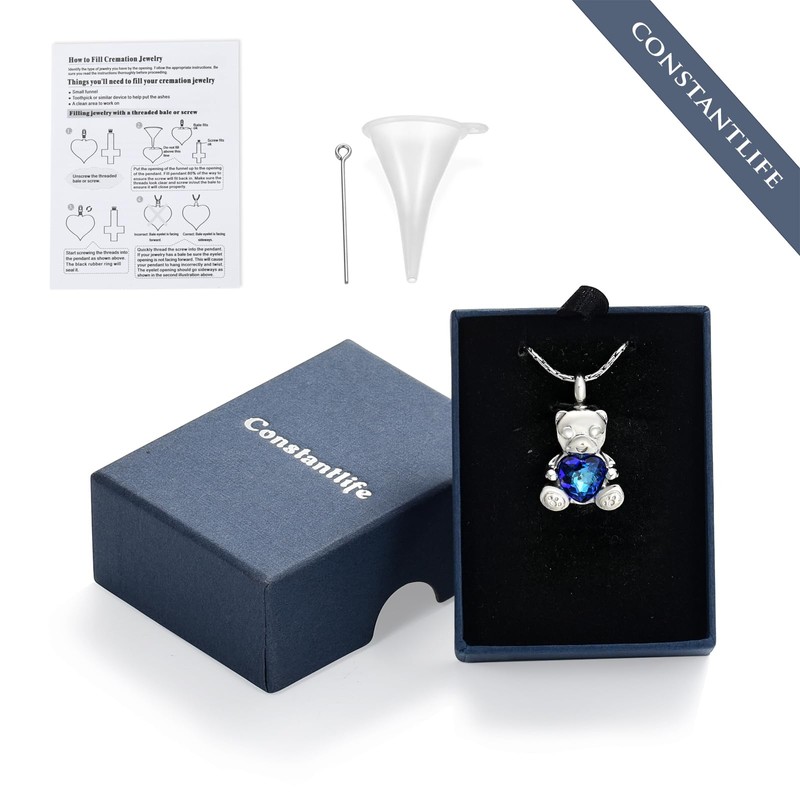 constantlife Teddy Bear Cremation Jewelry Ashes Heart Urn Necklace for