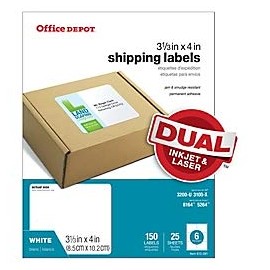 Office Depot White Inkjet/Laser Shipping Labels, 3 1/3in. x 4in, Pack of 150, 505-O004-0009