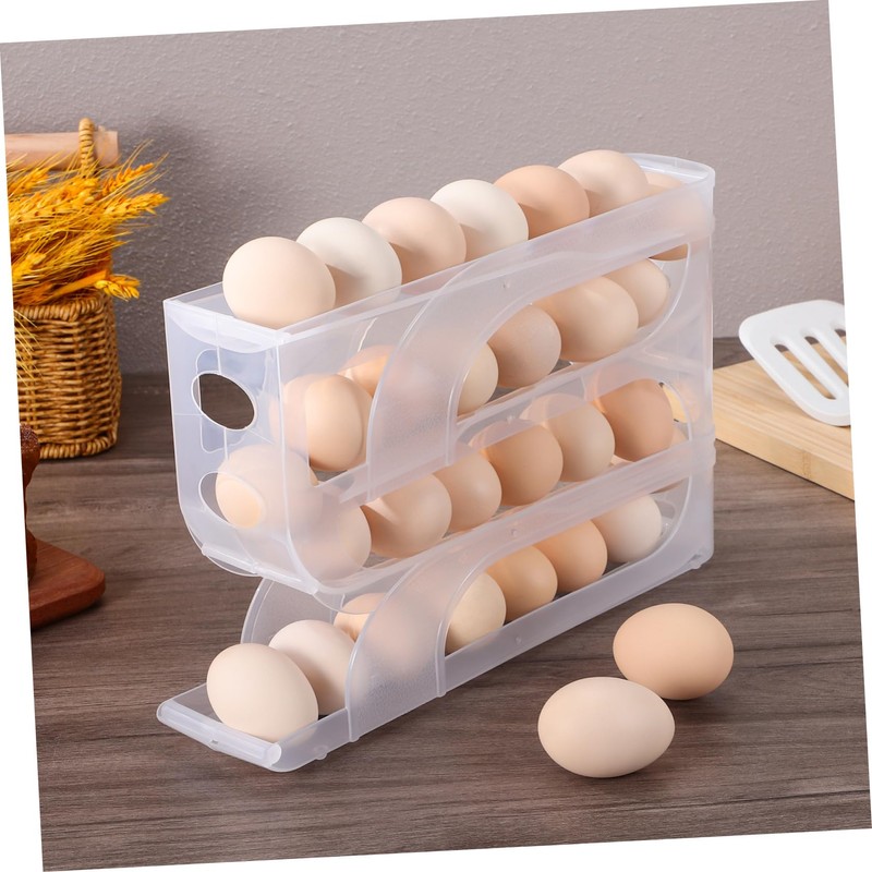 LABRIMP Egg Holder for Fridge Transparent Storage Organizer with Automatic