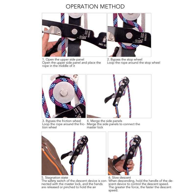 Manual Climbing Descender Aluminum Alloy Self Locking Downhill Device for