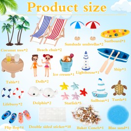 Amzeeniu Beach Micro Landscape, Pack of 42 Mini Beach Decorations, Mini Lounger Chair, Small Palm Tree Decoration, Shells, Decorative Turtle Decoration for DIY Zen Garden Decoration, Unique Gift,