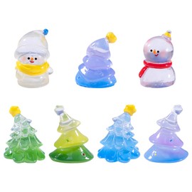 DeryArcle 7 Pcs Christmas Micro Landscape, Mini Snowman Figurines Tiny Resin Christmas Tree Decoration Micro Landscape Ornament, Mini Garden Accessories for Xmas Winter Party