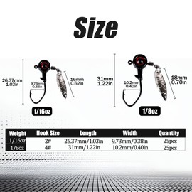 Balifly Underspin Crappie Jigs Heads Silver Blade Hooks for Crappie Lures Senko Worms Paddle Tail Swimbaits Saltwater Freshwater Bass Walleye Fishing Tackle 25pcs FS/QTG-01(1/8oz)