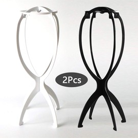 R RACILY HAIR 2 Pcs Magic Wig Stands for Short Wigs & Hats - 14 Inches Portable Collapsible Wig Holder for Display, Travel - Folding Stable Durable Wig Dryer (Color White Black)