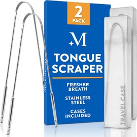 Mouthology Rascador de lengua (pack de 2), reduce el mal aliento (estuches de viaje incluidos)