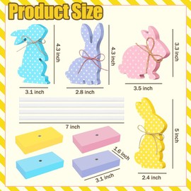 4 Pcs Easter Bunny Decor - Macaron Dots Happy Easter Sign, Wooden Spring Decorations for Table, Party, Home, Office, Yard, as Tiered Tray Decor