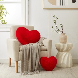 YRXRUS Heart Pillows, Christmas Pillow, Love Heart Shaped Pillow, Small Cute Red Heart Pillows for Christmas Winter Gifts, Faux Rabbit Throw Pillows for Her, Kids, Girls Home Decoration, 10X11 Inch