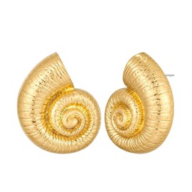 Sylph Gold Statement Earrings for Women Chunky Stud Earrings Trendy Seashell Drop Stud Earrings Copper Big Shell Textured Dome Earrings Seashore Beach Earrings Vintage Jewelry Gift