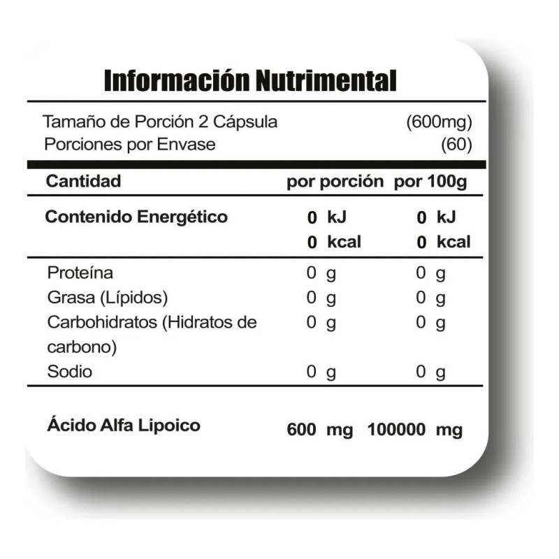 Meta Nutrition Acido Alfa Lipoico 120 Caps 600 Mg Sabor