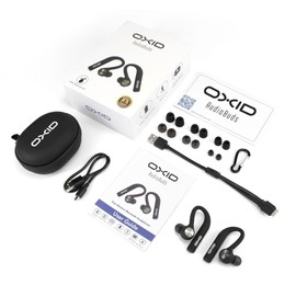 OXID AudioBuds True Wireless Bluetooth Headphones with Charging & Protective Case for Over 15 Hours Playtime - Unique Over-Ear Design Stays in Place While Running - Not Compatible with Android (Grey)