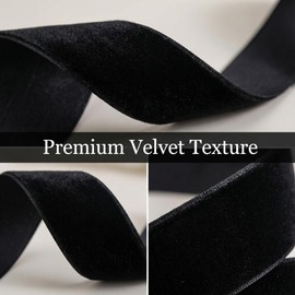 Black Velvet Ribbon 1 Inch, 10 Yards Soft Flocked Velvet Trim for Gift Wrapping, Christmas Décor, Hair Accessories, Sewing, Crafts & Holiday Bows Premium Matte