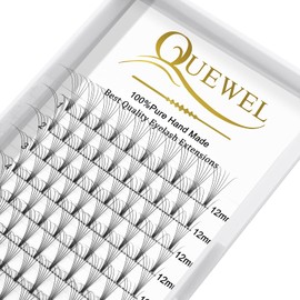 QUEWEL Premade Lash Fans, 6D Premade Fans Eyelash Extensions 0.10mm Thickness C Curl 12mm Volume Lash Extensions Short Stem Pre Made Fans Eyelash Extensions(6D 0.10C 12mm)