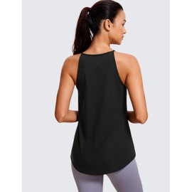 CRZ YOGA Halter Tank Tops for Women High Neck Workout Tops Flowy Cami Tanks Sleeveless Tops Athletic Yoga Shirts Black Medium