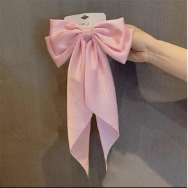 EIOAUY 4PCS Baby Pink Hair Bows for Women Girls Big Silky Satin Bow Hair Clip Hair Ribbons Long Tail Hair Accessories