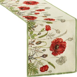 Sander Poppy Meadow Tapestry Table Runner Red / Natural Size 32 x 96 cm