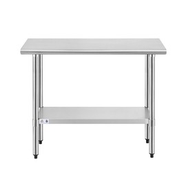 ROCKPOINT Stainless Steel Table for Prep & Work 18x36 Inches, NSF Metal Commercial Kitchen Heavy Duty Table with Adjustable Under Shelf and Table Foot for Restaurant, Home and Hotel