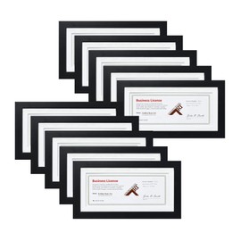 Golden State Art, 5x10 Wood Frame with Mat for 4x9 Business License Certificate with White Mat & Table-Top Display, Real Glass, Black, 10 Pack