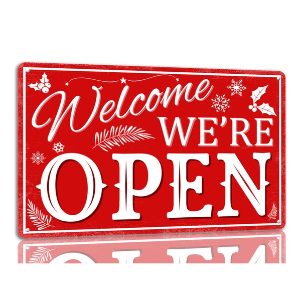 Welcome We're Open Tin Sign Funny Christmas Metal Signs Retro