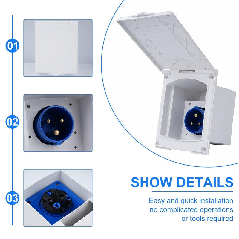 Jadeshay 16amp Socket, 220V-240V Caravan Outdoor Socket Waterproof Mains Flush