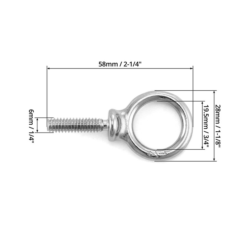 QWORK Eye Bolt, 5 Pack 1/4" - 20 x 1"