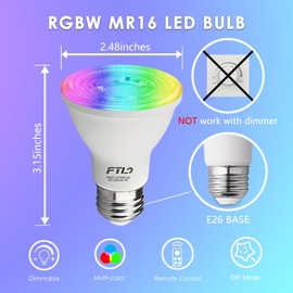 FTL PAR20 LED Bulbs Color Changing Light Bulbs with Remote Control, Dimmable RGB Colored Bulbs 2700K-6000K 7W 60W Equivalent, Timer,30 Colors, Flood Light for Track Recessed Lighting, 6-Pack
