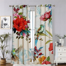 Koudi Floral Blackout Curtains Birds Flowers Decor Darkening Window Curtain Drapes with Grommet Thermal Insulated Curtain Panels for Bedroom Living Room Dining Room, 2 Panels, 52x63 Inch