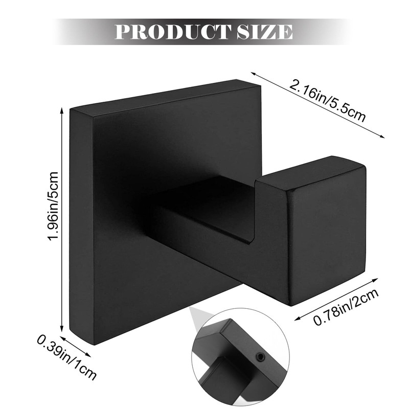 AIWMQYYF Square Black Door Hook, 2 Pcs Wall Mounted Square