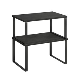 SONGMICS Cabinet Organizer Shelf, Set of 2 Kitchen Counter Shelves, Kitchen Storage, Spice Rack, Stackable, Expandable, Metal and Engineered Wood, Ink Black and Charcoal Black UKCS02B01