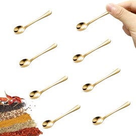 8 PCS Tiny Stainless Steel Spoons for Spices Jars, Mini Size 2.87", Cute Small Stainless Steel Condiment Spoons for Spices, Salt, Sugar, Pepper, Honey (8 PCS, 2.87", Gold)