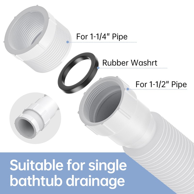 Oblectatio Low Profile Flexible Bathtub Shower Drain Pipe Kit -