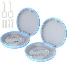 2 Pack Retainer Case, Slim Aligner Case, Compatible with Invisalign, Mouth Guard Case, Cute Orthodontic Retainer Case with Retainer Removal Tool and Brush, Sky-Blue