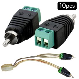 RLMVGBX Phono RCA Male Plug to AV Screw Terminal Audio Video Connector Speaker Wire to Subwoofer Adapter, Solder free RCA Male to Speaker Wire, 10PCs, Green
