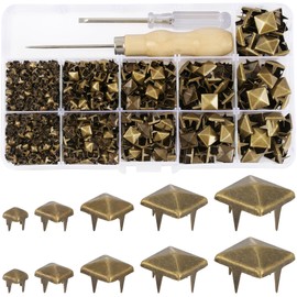 YORANYO 968 Pcs Assorted Sizes Square Pyramid Studs Prong Studs for Clothing Leather Rivet Kit Spikes and Studs for Leather Craft Clothing Belts Bags Shoes Bracelets Dog Collar Accessories (Bronze)