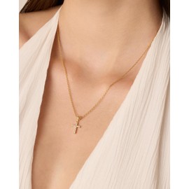 PAVOI Rhodium Plated Cross Pendant Necklace for Women | Sliding Adjustable Chain Necklace with Cubic Zirconia Charm