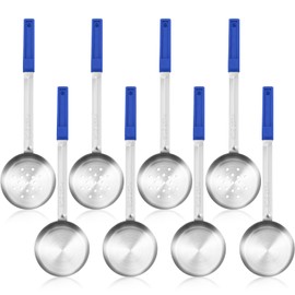 Teenyyou 8 Pcs Portion Control Serving Spoons Portion Scoops Cups Solid and Slotted Stainless Steel Ladle Spoon for Food, Serving Utensils Set for Parties (Dark Blue,8 oz)