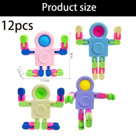 12 Pcs Fidget Spinners for Kids,Transformable Mini Fidget Sensory Spinner Toys Party Bag Fillers for Kids Teens,Chain Robot Finger Top Spinning Toy Stress Relief for Kid Adult,Colour Random