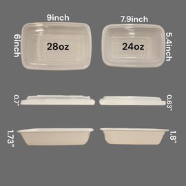 Golden Hub - 15/30/50 Sets Reusable White Rectangular 24/38oz Meal Prep Plastic Food Containers with Lids, BPA-Free, Freezer & Dishwasher Safe, 1 Compartment (24oz 15sets)