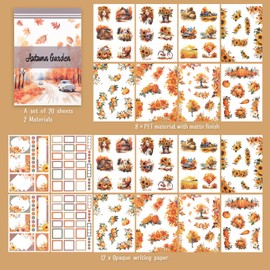 Lychii Scrapbook Stickers, 196pcs Pre-Cut Autumn Stickers for Scrapbooking, Fall Countryside Aesthetic Journaling Book Stickers, Vintage Card Making Supplies for Adults